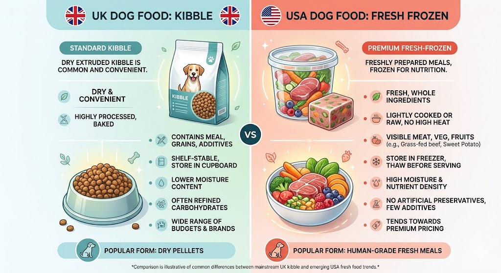 Comparison between UK and USA Posh Nosh dog food products